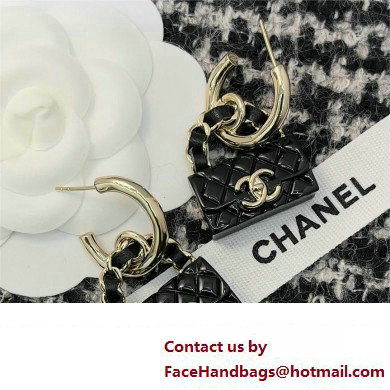 chanel Hoop Earrings in Metal, Resin  &  Calfskin. Gold,Black ABA009 2023